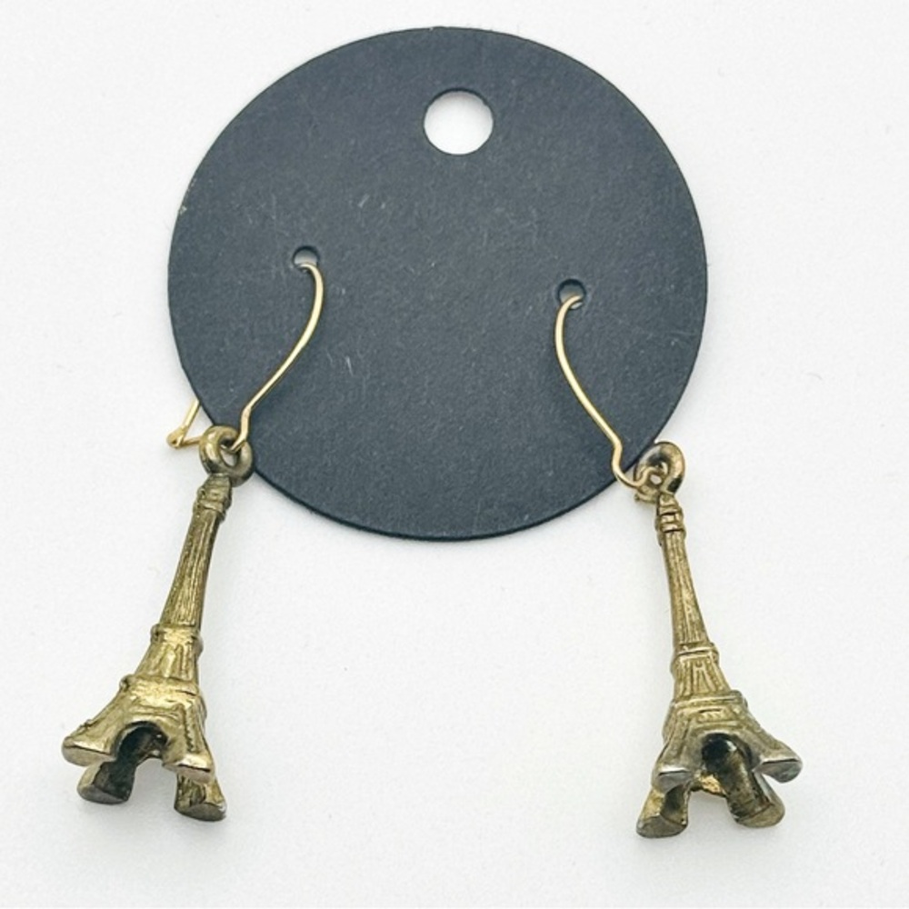 Vintage Eiffel Tower Bronze Dangle Earrings Paris Souvenir